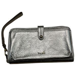 The Sak Metallic Wallet Crossbody Silver Dual Zip Minimal Night Out Bag Chic